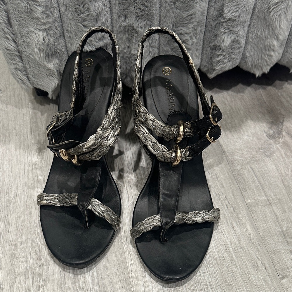 Massini Black and Gray Braided Sandals